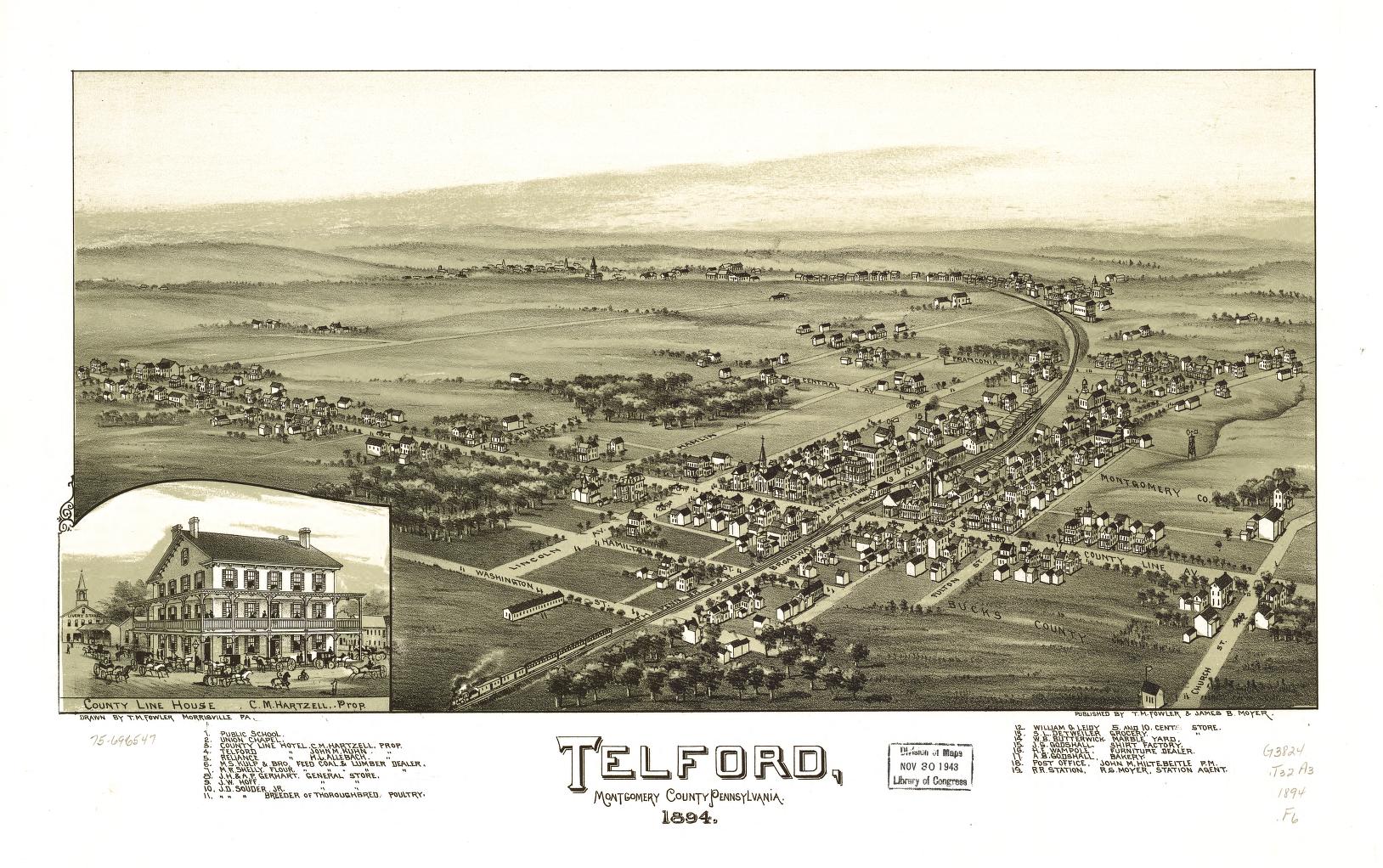 Telford, Montgomery County, Pennsylvania 1894. (1894) – Historic Bird’s-Eye View Panorama Print
