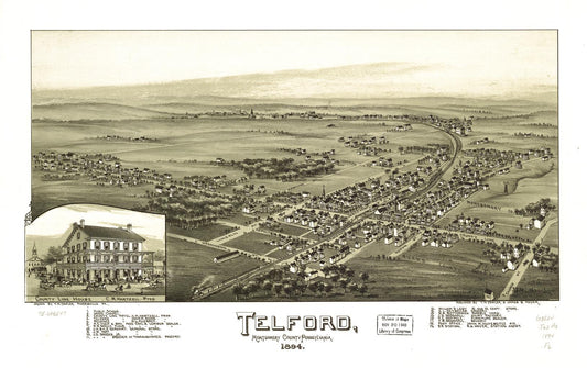 Telford, Montgomery County, Pennsylvania 1894. (1894) – Historic Bird’s-Eye View Panorama Print
