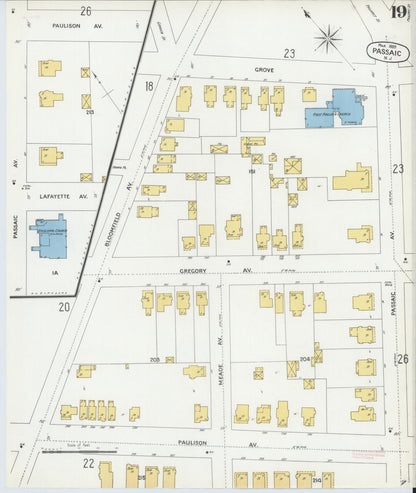 Sanborn Fire Insurance Map from Passaic, Passaic County, New Jersey (1899), Sheet #0019 - Historic Sanborn Fire Insurance Map Print, vintage old map wall art, antique decor, genealogy gift, New Jersey New Jersey map