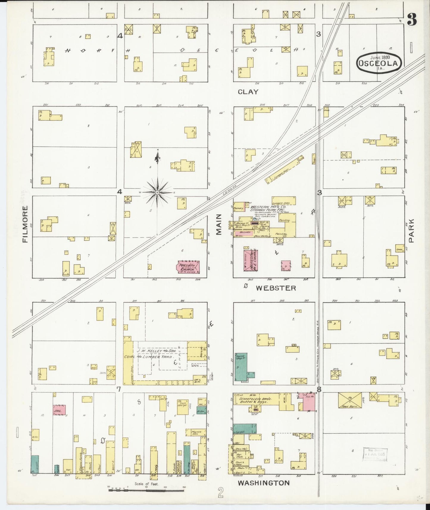 Sanborn Fire Insurance Map from Osceola, Clarke County, Iowa (1893), Sheet #0003 - Historic Sanborn Fire Insurance Map Print