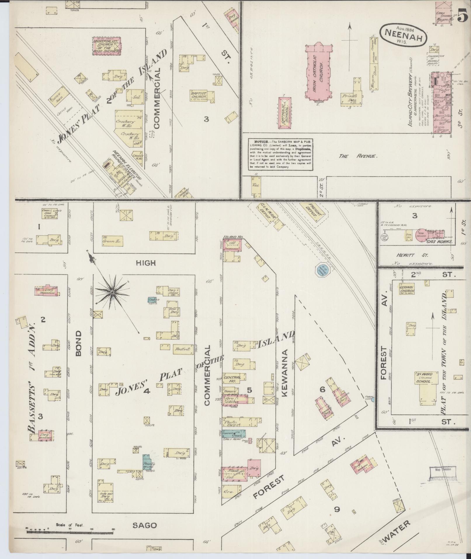 Sanborn Fire Insurance Map from Neenah, Winnebago County, Wisconsin (1884), Sheet #0005 - Complete Map Set gallery image, historic Sanborn map, vintage wall art, Wisconsin Wisconsin