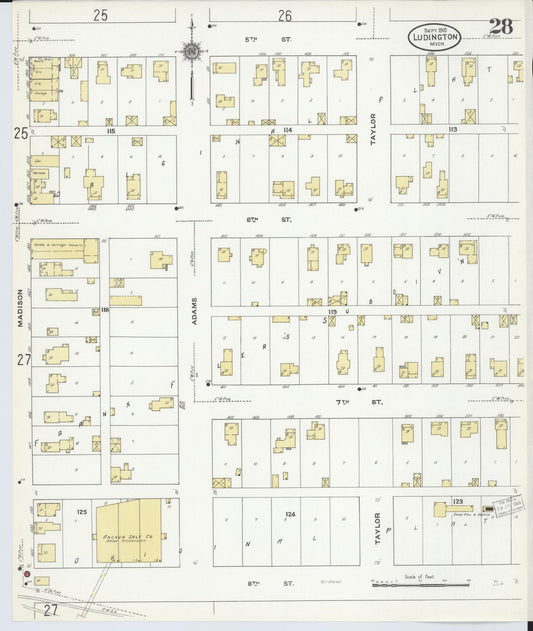 Sanborn Fire Insurance Map from Ludington, Mason County, Michigan (1910), Sheet #0028 - Historic Sanborn Fire Insurance Map Print, vintage old map wall art, antique decor, genealogy gift, Michigan Michigan map