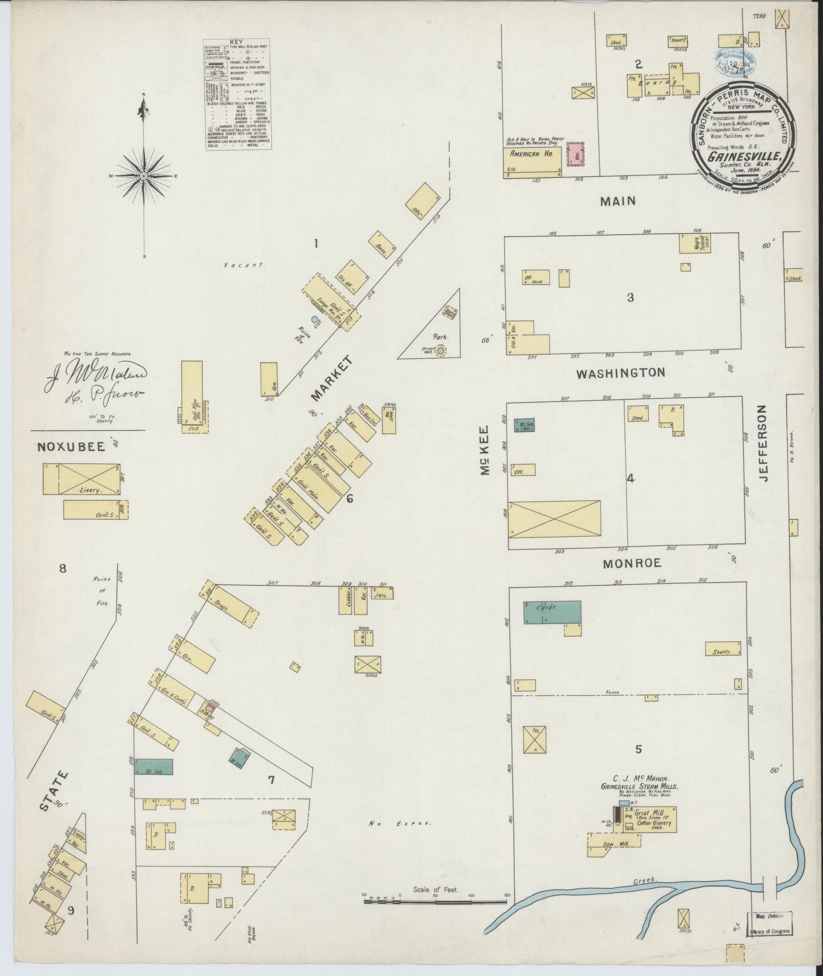 Sanborn Fire Insurance Map from Gainesville, Sumter County, Alabama (1894), Sheet #0001 - Historic Sanborn Fire Insurance Map Print, vintage old map wall art, antique decor, genealogy gift, Alabama Alabama map