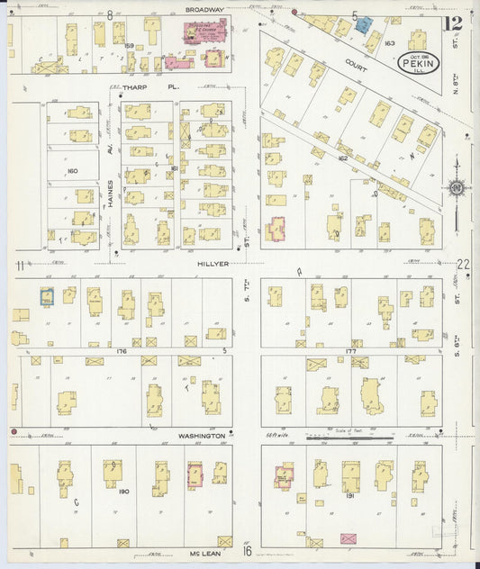 Sanborn Fire Insurance Map from Pekin, Tazewell County, Illinois (1916), Sheet #0012 - Historic Sanborn Fire Insurance Map Print, vintage old map wall art, antique decor, genealogy gift, Illinois Illinois map