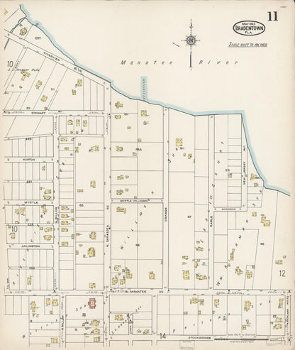 Sanborn Fire Insurance Map from Bradentown, Manatee County, Florida (1922), Sheet #0011 - Historic Sanborn Fire Insurance Map Print, vintage old map wall art, antique decor, genealogy gift, Florida Florida map