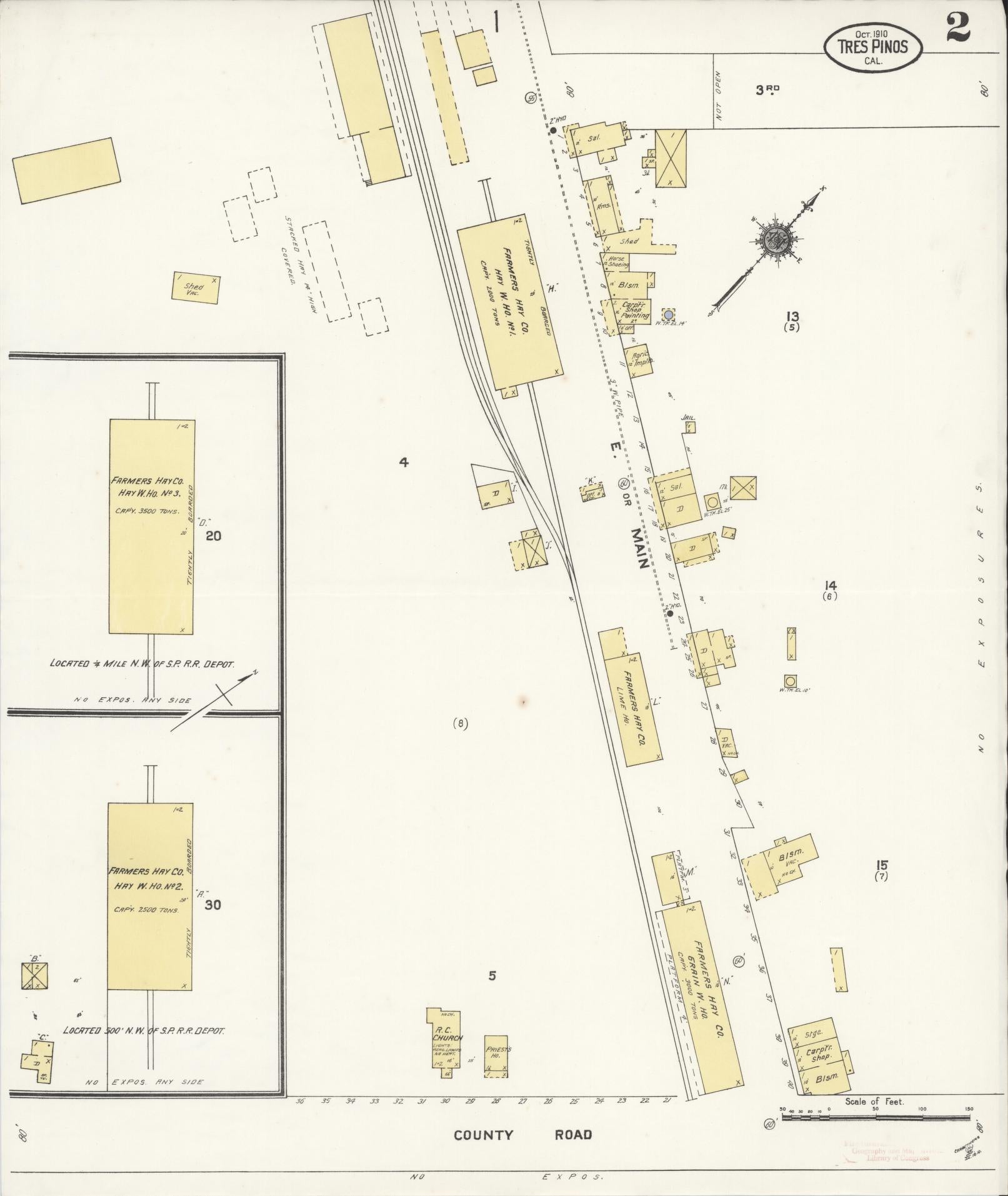 Sanborn Fire Insurance Map from Tres Pinos, San Benito County, California (1910), Sheet #0002 - Complete Map Set gallery image, historic Sanborn map, vintage wall art, California California
