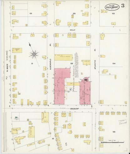 Sanborn Fire Insurance Map from Rocky Mount, Edgecombe And Nash Counties, North Carolina (1907), Sheet #0003 - Complete Map Set gallery image, historic Sanborn map, vintage wall art, North Carolina North Carolina