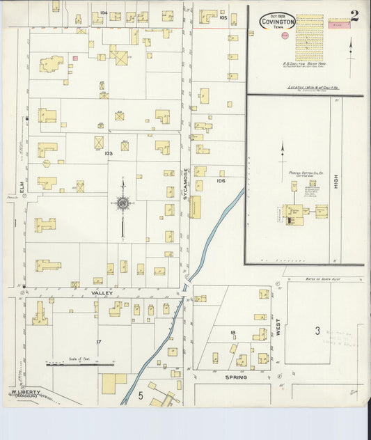 Sanborn Fire Insurance Map from Covington, Tipton County, Tennessee (1909), Sheet #0002 - Historic Sanborn Fire Insurance Map Print, vintage old map wall art, antique decor, genealogy gift, Tennessee Tennessee map