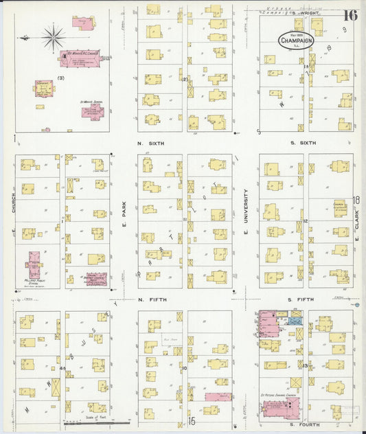 Sanborn Fire Insurance Map from Champaign, Champaign County, Illinois (1909), Sheet #0016 - Historic Sanborn Fire Insurance Map Print, vintage old map wall art, antique decor, genealogy gift, Illinois Illinois map
