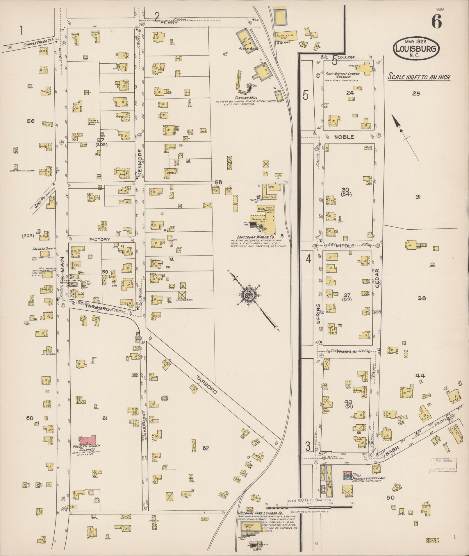 Sanborn Fire Insurance Map from Louisburg, Franklin County, North Carolina (1922), Sheet #0006 - Complete Map Set gallery image, historic Sanborn map, vintage wall art, North Carolina North Carolina