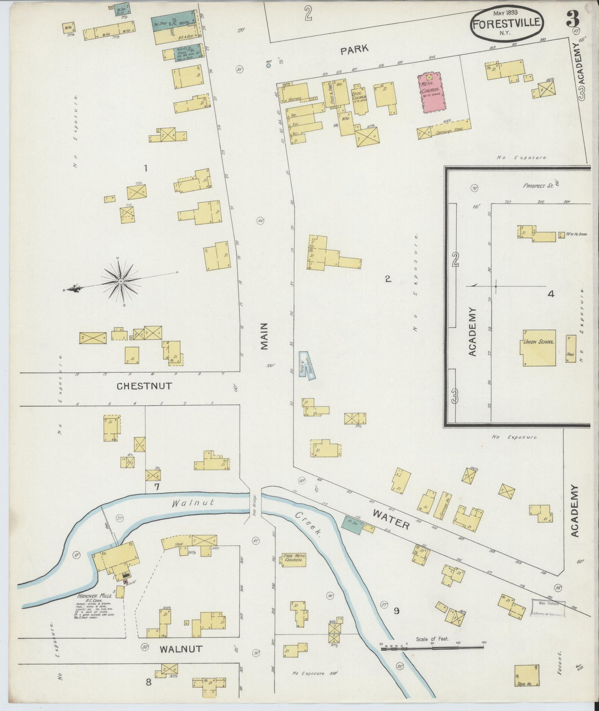 Sanborn Fire Insurance Map from Forestville, Chautauqua County, New York (1893), Sheet #0003 - Historic Sanborn Fire Insurance Map Print, vintage old map wall art, antique decor, genealogy gift, New York New York map