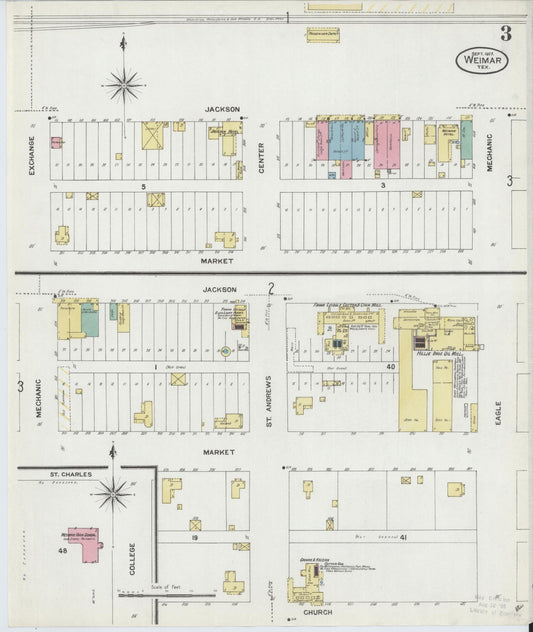 Sanborn Fire Insurance Map from Weimar, Colorado County, Texas (1907), Sheet #0003 - Historic Sanborn Fire Insurance Map Print, vintage old map wall art, antique decor, genealogy gift, Texas Texas map