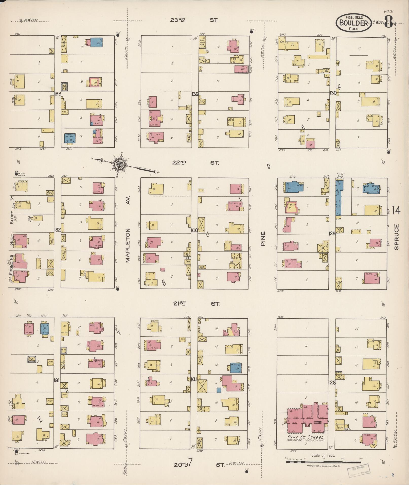 Sanborn Fire Insurance Map from Boulder, Boulder County, Colorado (1922), Sheet #0008 - Complete Map Set gallery image, historic Sanborn map, vintage wall art, Colorado Colorado