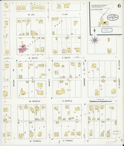 Sanborn Fire Insurance Map from Aurora, Lawrence County, Missouri (1908), Sheet #0006 - Complete Map Set gallery image, historic Sanborn map, vintage wall art, Missouri Missouri