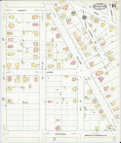 Sanborn Fire Insurance Map from Watertown, Jefferson County, Wisconsin (1909), Sheet #0016 - Historic Sanborn Fire Insurance Map Print, vintage old map wall art, antique decor, genealogy gift, Wisconsin Wisconsin map