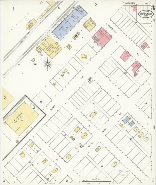 Sanborn Fire Insurance Map from Toppenish, Yakima County, Washington (1908), Sheet #0003 - Historic Sanborn Fire Insurance Map Print, vintage old map wall art, antique decor, genealogy gift, Washington Washington map
