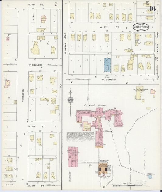 Sanborn Fire Insurance Map from Rochester, Olmsted County, Minnesota (1914), Sheet #0016 - Historic Sanborn Fire Insurance Map Print, vintage old map wall art, antique decor, genealogy gift, Minnesota Minnesota map