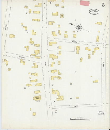 Sanborn Fire Insurance Map from Hyannis, Barnstable County, Massachusetts (1906), Sheet #0003 - Historic Sanborn Fire Insurance Map Print, vintage old map wall art, antique decor, genealogy gift, Massachusetts Massachusetts map