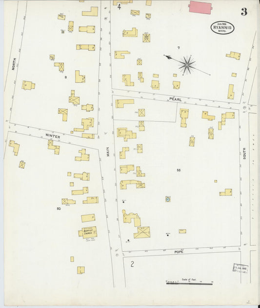 Sanborn Fire Insurance Map from Hyannis, Barnstable County, Massachusetts (1906), Sheet #0003 - Historic Sanborn Fire Insurance Map Print, vintage old map wall art, antique decor, genealogy gift, Massachusetts Massachusetts map