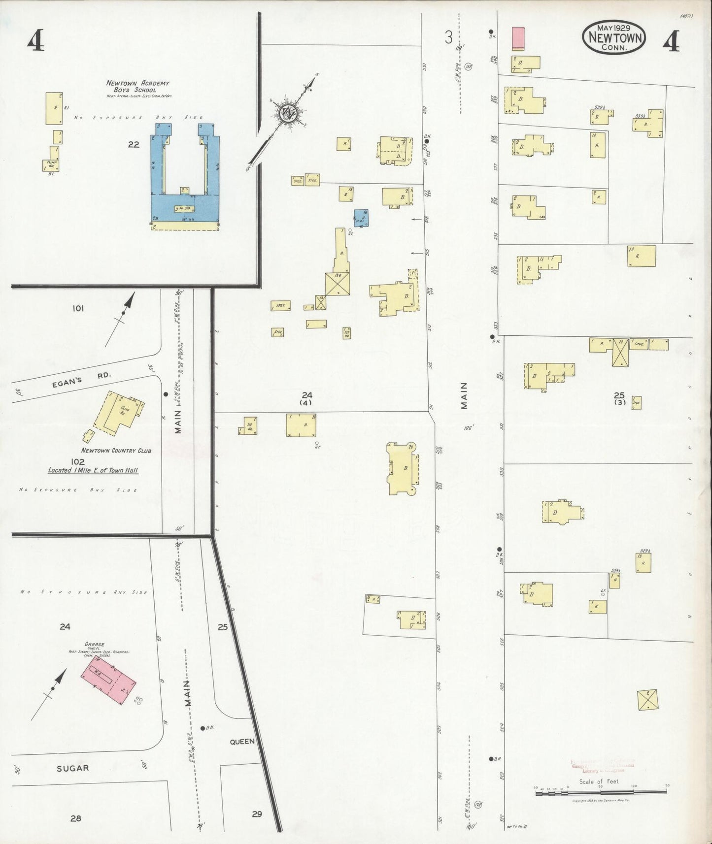 Sanborn Fire Insurance Map from Newtown, Fairfield County, Connecticut (1929), Sheet #0004 - Complete Map Set gallery image, historic Sanborn map, vintage wall art, Connecticut Connecticut