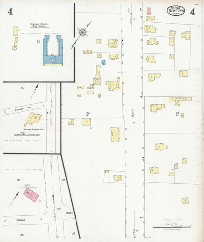 Sanborn Fire Insurance Map from Newtown, Fairfield County, Connecticut (1929), Sheet #0004 - Complete Map Set gallery image, historic Sanborn map, vintage wall art, Connecticut Connecticut