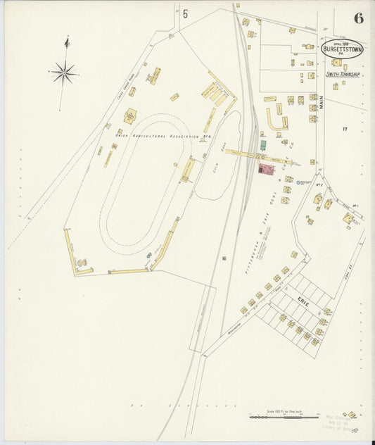 Sanborn Fire Insurance Map from Burgettstown, Washington County, Pennsylvania (1908), Sheet #0006 - Historic Sanborn Fire Insurance Map Print, vintage old map wall art, antique decor, genealogy gift, Pennsylvania Pennsylvania map