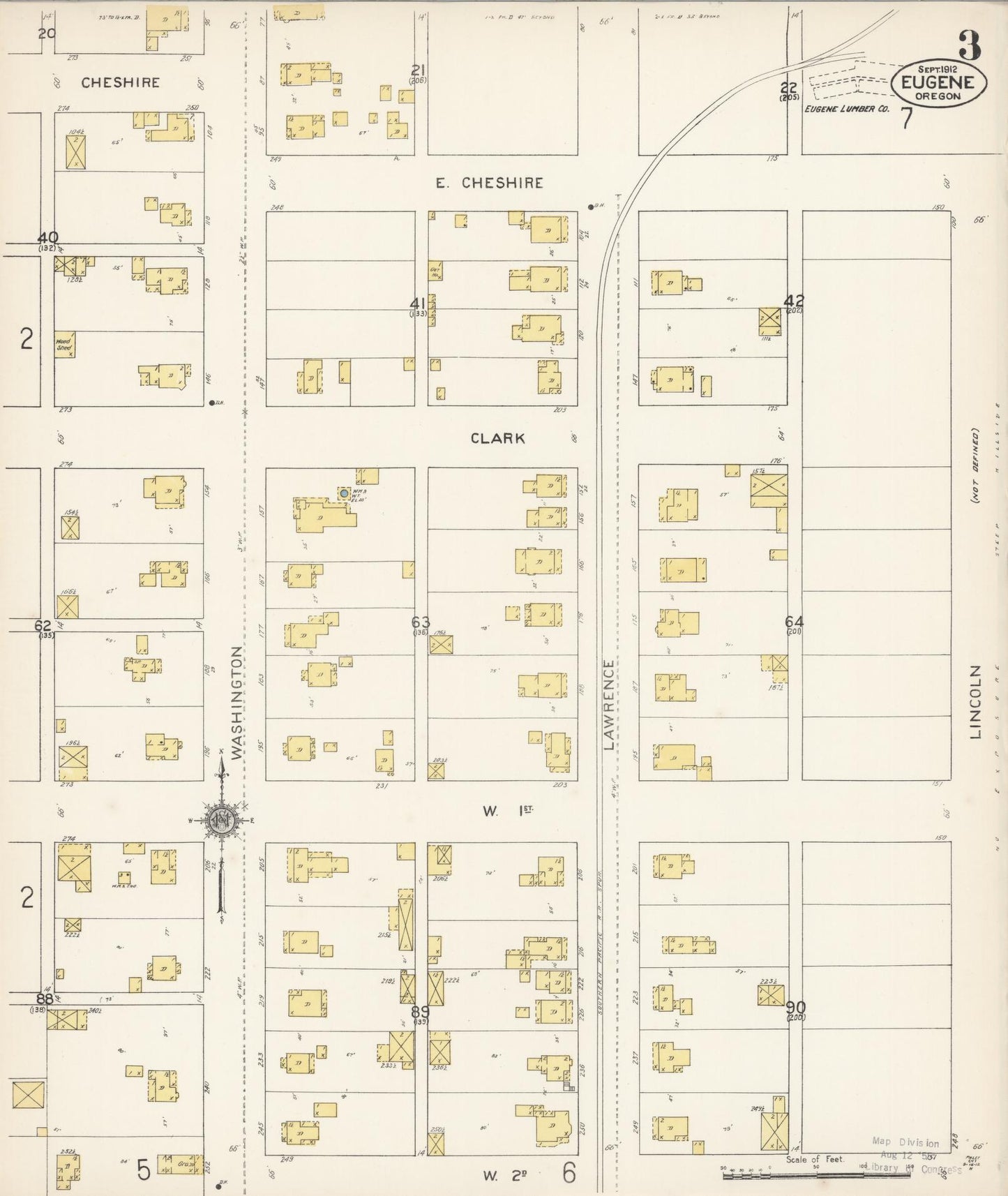 Sanborn Fire Insurance Map from Eugene, Lane County, Oregon (1912), Sheet #0003 - Historic Sanborn Fire Insurance Map Print, vintage old map wall art, antique decor, genealogy gift, Oregon Oregon map