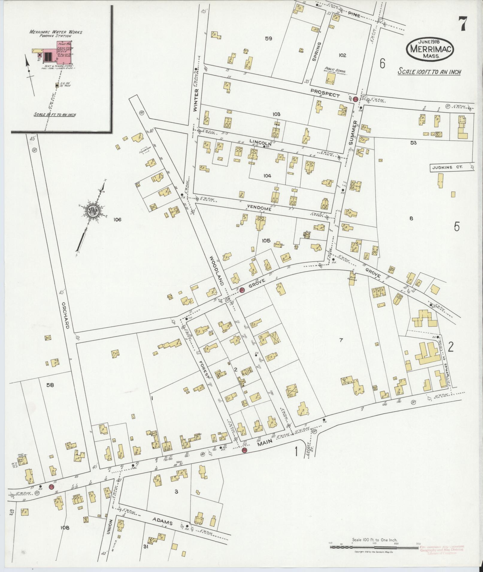 Sanborn Fire Insurance Map from Merrimac, Essex County, Massachusetts (1918), Sheet #0007 - Complete Map Set gallery image, historic Sanborn map, vintage wall art, Massachusetts Massachusetts