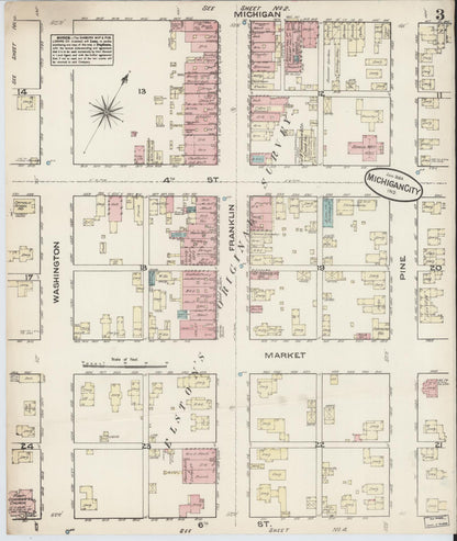 Sanborn Fire Insurance Map from Michigan City, La Porte  County, Indiana (1884), Sheet #0003 - Historic Sanborn Fire Insurance Map Print, vintage old map wall art, antique decor, genealogy gift, Indiana Indiana map