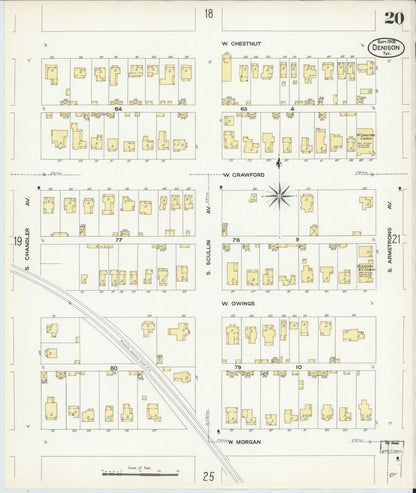Sanborn Fire Insurance Map from Denison, Grayson County, Texas (1908), Sheet #0020 - Complete Map Set gallery image, historic Sanborn map, vintage wall art, Texas Texas