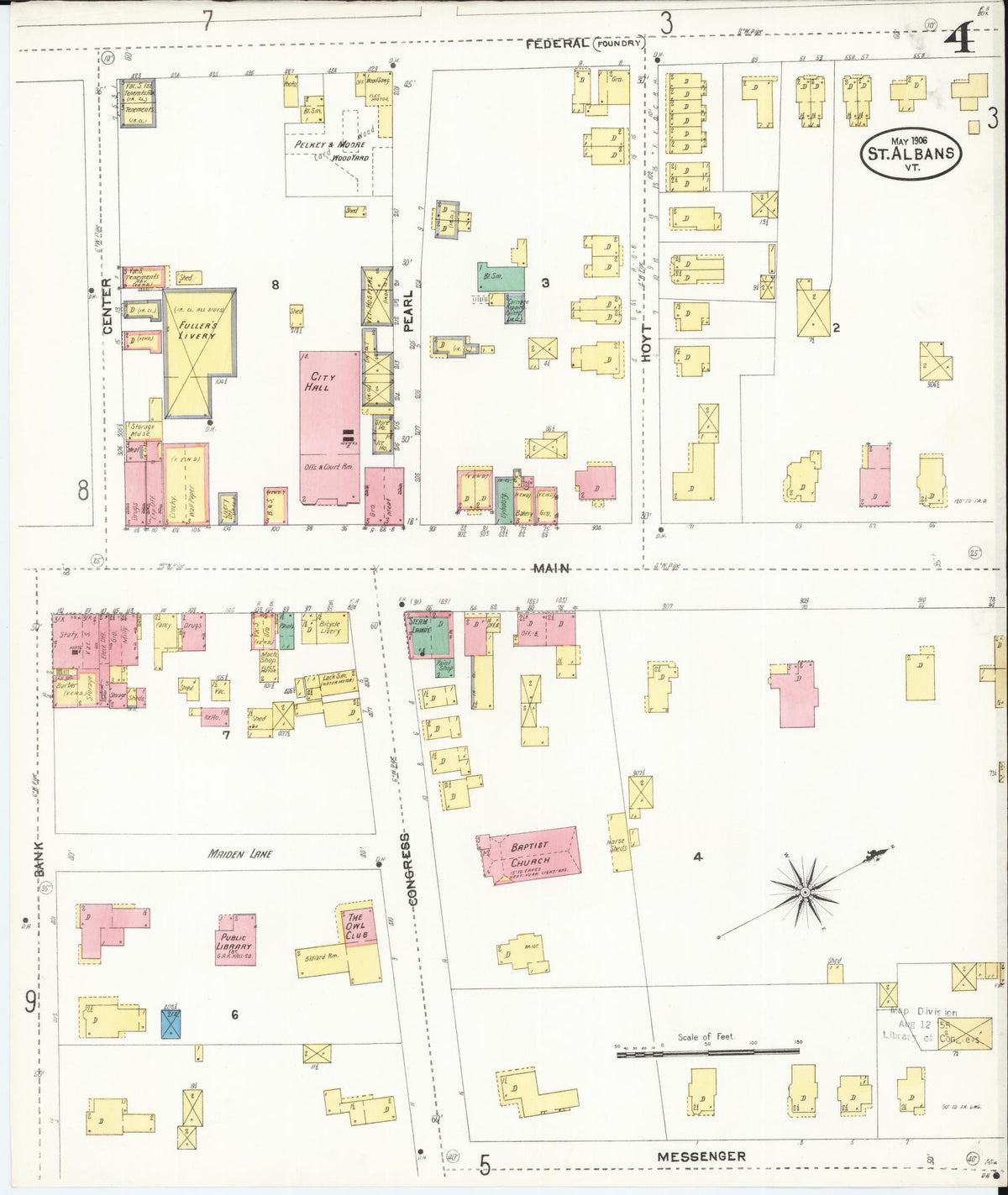 Sanborn Fire Insurance Map from Saint Albans, Franklin County, Vermont (1906), Sheet #0004 - Complete Map Set gallery image, historic Sanborn map, vintage wall art, Vermont Vermont