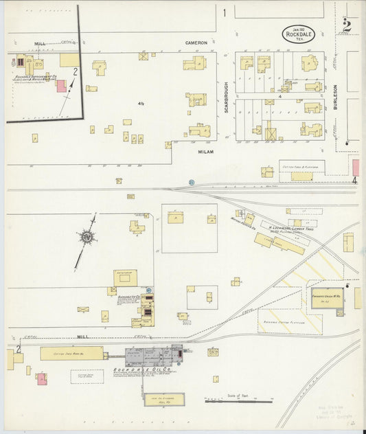 Sanborn Fire Insurance Map from Rockdale, Milam County, Texas (1912), Sheet #0002 - Historic Sanborn Fire Insurance Map Print, vintage old map wall art, antique decor, genealogy gift, Texas Texas map