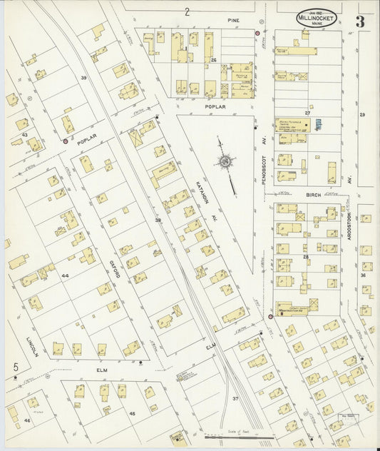 Sanborn Fire Insurance Map from Millinocket, Penobscot County, Maine (1912), Sheet #0003 - Historic Sanborn Fire Insurance Map Print, vintage old map wall art, antique decor, genealogy gift, Maine Maine map
