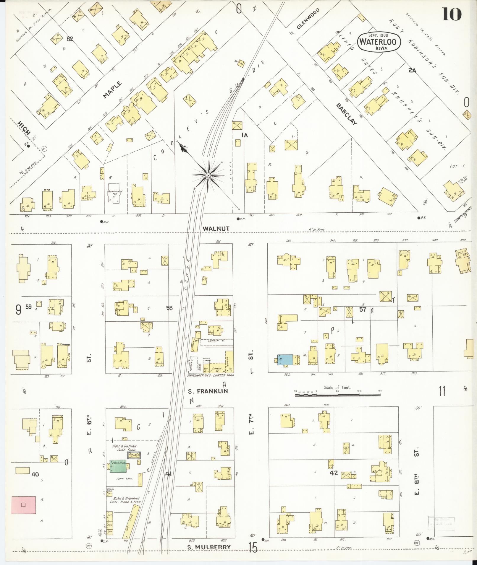 Sanborn Fire Insurance Map from Waterloo, Black Hawk County, Iowa (1900), Sheet #0010 - Historic Sanborn Fire Insurance Map Print