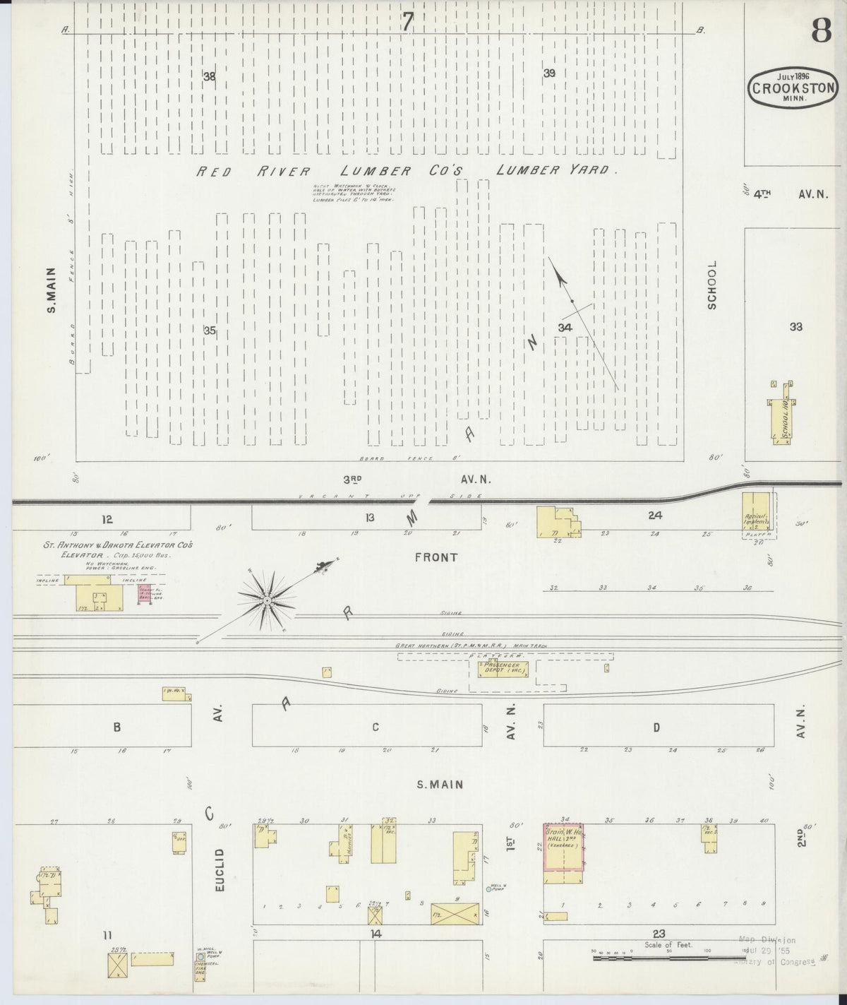 Sanborn Fire Insurance Map from Crookston, Polk County, Minnesota (1896), Sheet #0008 - Historic Sanborn Fire Insurance Map Print, vintage old map wall art, antique decor, genealogy gift, Minnesota Minnesota map