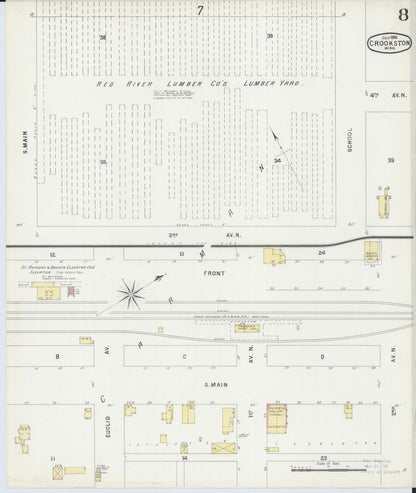 Sanborn Fire Insurance Map from Crookston, Polk County, Minnesota (1896), Sheet #0008 - Historic Sanborn Fire Insurance Map Print, vintage old map wall art, antique decor, genealogy gift, Minnesota Minnesota map