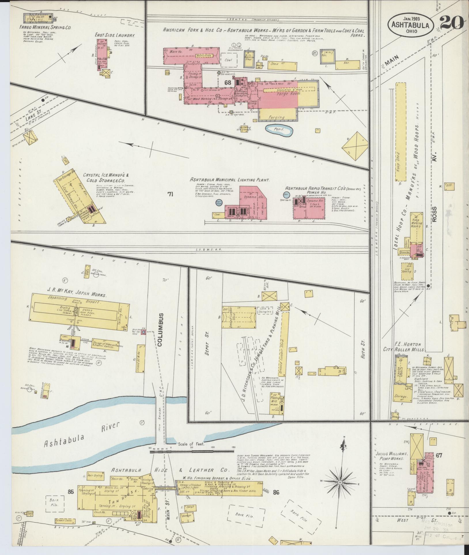 Sanborn Fire Insurance Map from Ashtabula, Ashtabula County, Ohio (1903), Sheet #0020 - Historic Sanborn Fire Insurance Map Print, vintage old map wall art, antique decor, genealogy gift, Ohio Ohio map