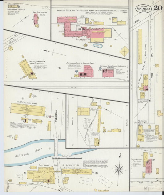 Sanborn Fire Insurance Map from Ashtabula, Ashtabula County, Ohio (1903), Sheet #0020 - Historic Sanborn Fire Insurance Map Print, vintage old map wall art, antique decor, genealogy gift, Ohio Ohio map