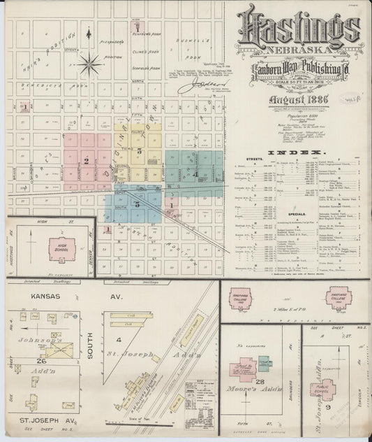 Sanborn Fire Insurance Map from Hastings, Adams County, Nebraska (1886), Sheet #0001 - Historic Sanborn Fire Insurance Map Print, vintage old map wall art, antique decor, genealogy gift, Nebraska Nebraska map