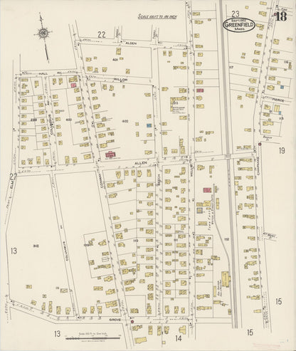 Sanborn Fire Insurance Map from Greenfield, Franklin County, Massachusetts (1922), Sheet #0018 - Complete Map Set gallery image, historic Sanborn map, vintage wall art, Massachusetts Massachusetts