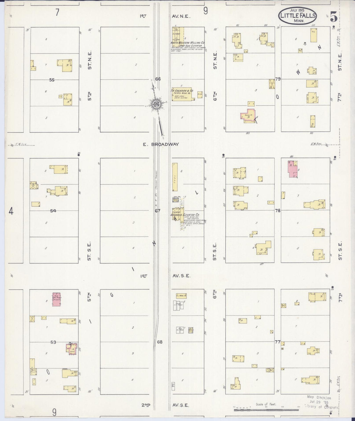 Sanborn Fire Insurance Map from Little Falls, Morrison County, Minnesota (1915), Sheet #0005 - Complete Map Set gallery image, historic Sanborn map, vintage wall art, Minnesota Minnesota