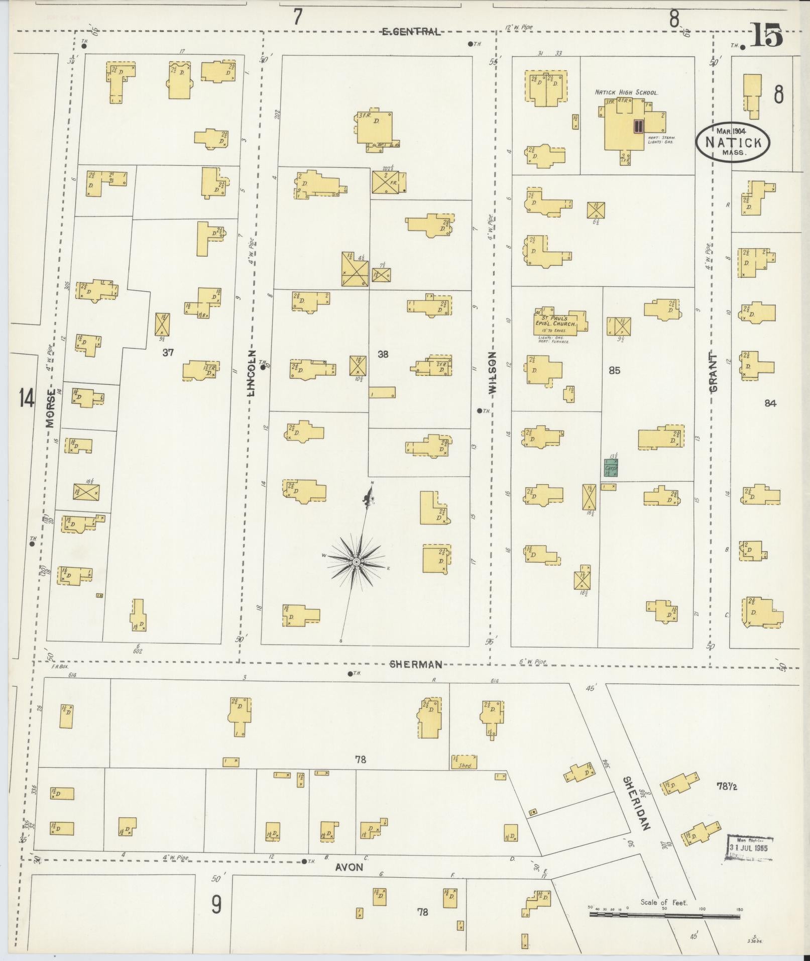 Sanborn Fire Insurance Map from Natick, Middlesex County, Massachusetts (1904), Sheet #0015 - Complete Map Set gallery image, historic Sanborn map, vintage wall art, Massachusetts Massachusetts