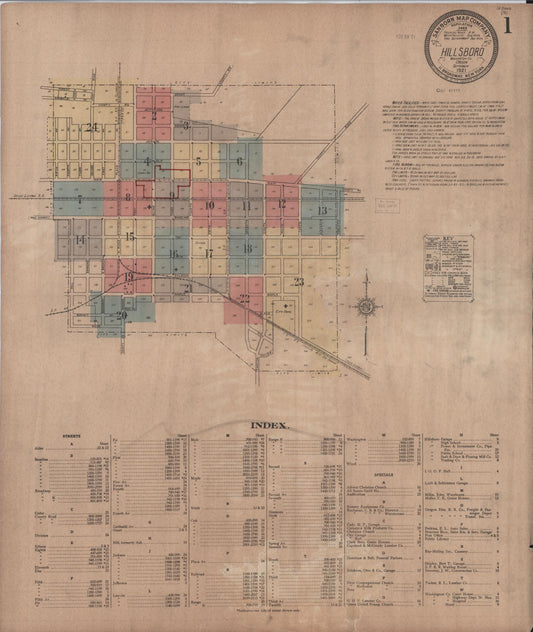 Sanborn Fire Insurance Map from Hillsboro, Washington County, Oregon (1921), Sheet #0001 - Historic Sanborn Fire Insurance Map Print, vintage old map wall art, antique decor, genealogy gift, Oregon Oregon map
