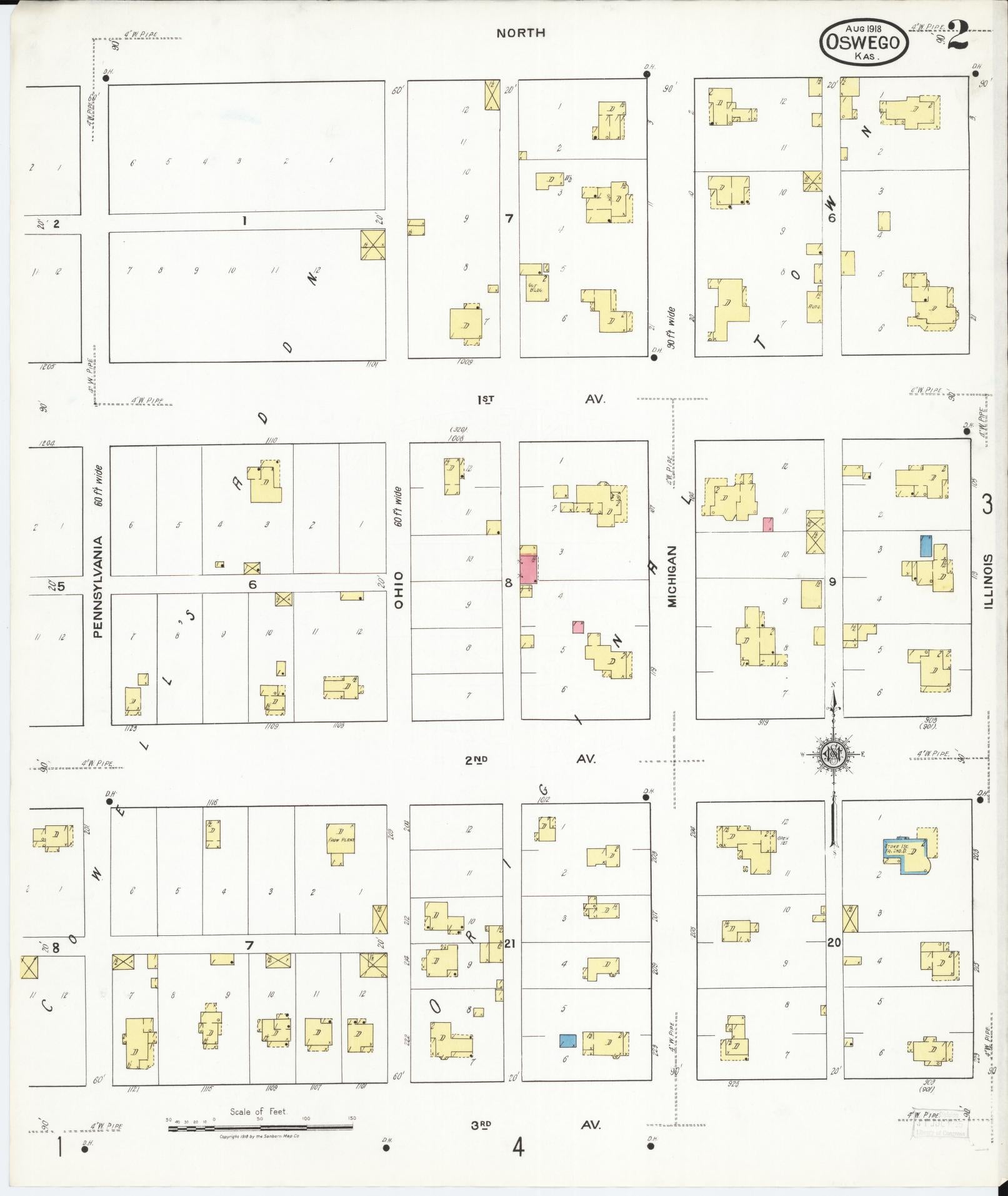 Sanborn Fire Insurance Map from Oswego, Labette County, Kansas (1918), Sheet #0002 - Complete Map Set gallery image, historic Sanborn map, vintage wall art, Kansas Kansas