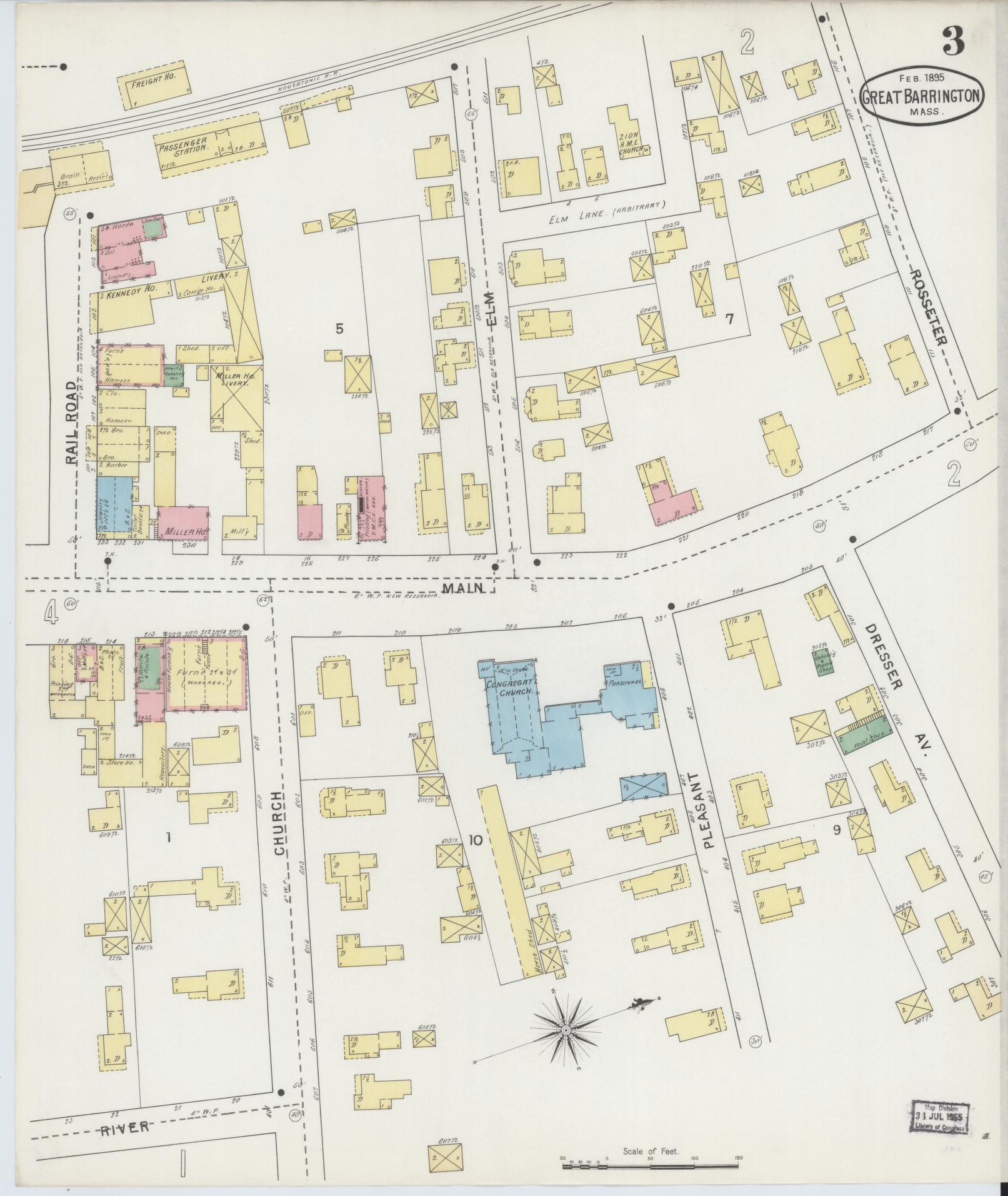 Sanborn Fire Insurance Map from Great Barrington, Berkshire County, Massachusetts (1895), Sheet #0003 - Complete Map Set gallery image, historic Sanborn map, vintage wall art, Massachusetts Massachusetts