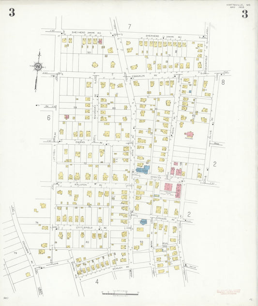 Sanborn Fire Insurance Map from Hyattsville, Prince Georges County, Maryland (1933), Sheet #0003 - Historic Sanborn Fire Insurance Map Print, vintage old map wall art