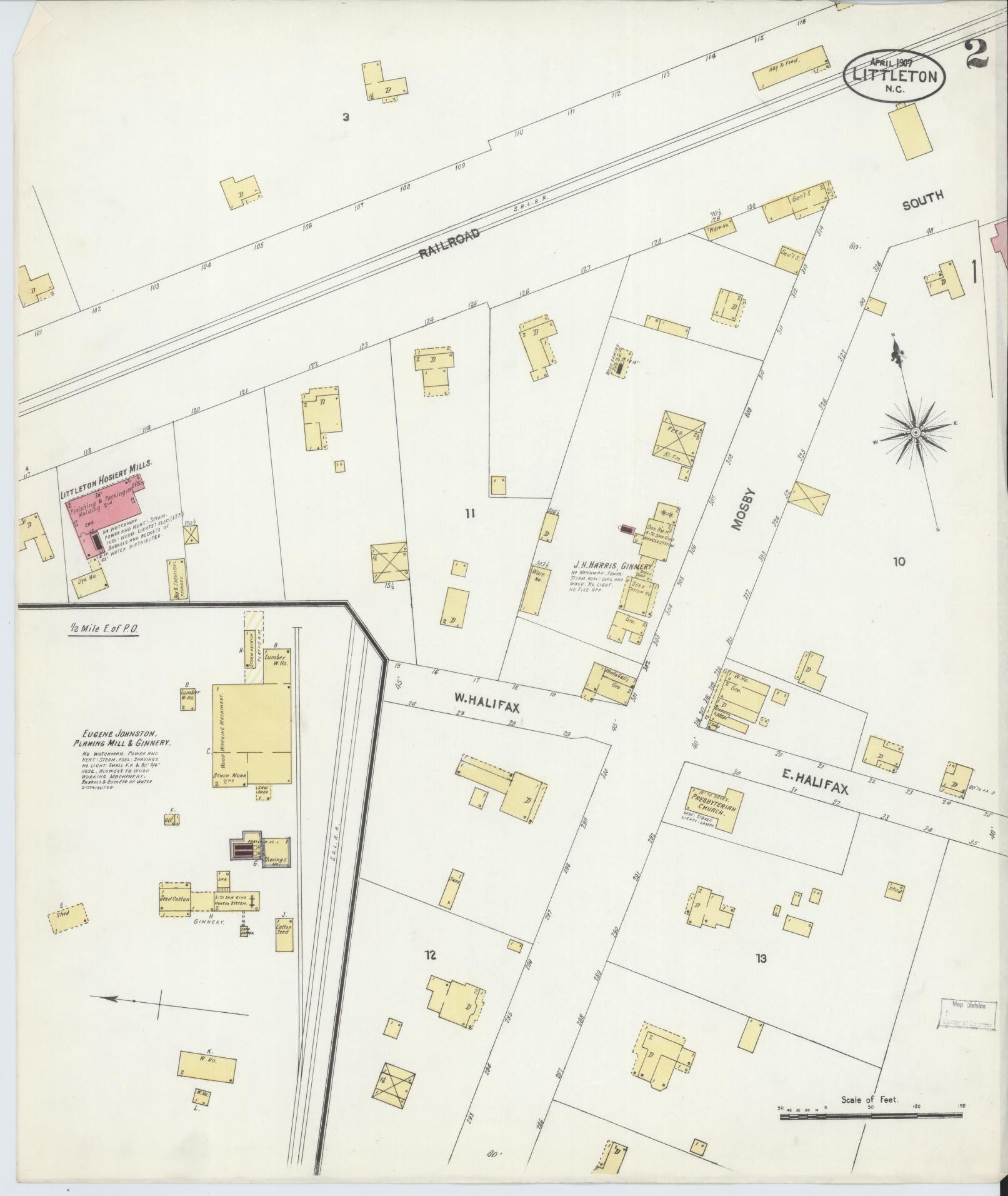 Sanborn Fire Insurance Map from Littleton, Halifax And Warren County, North Carolina (1907), Sheet #0002 - Complete Map Set gallery image, historic Sanborn map, vintage wall art, North Carolina North Carolina