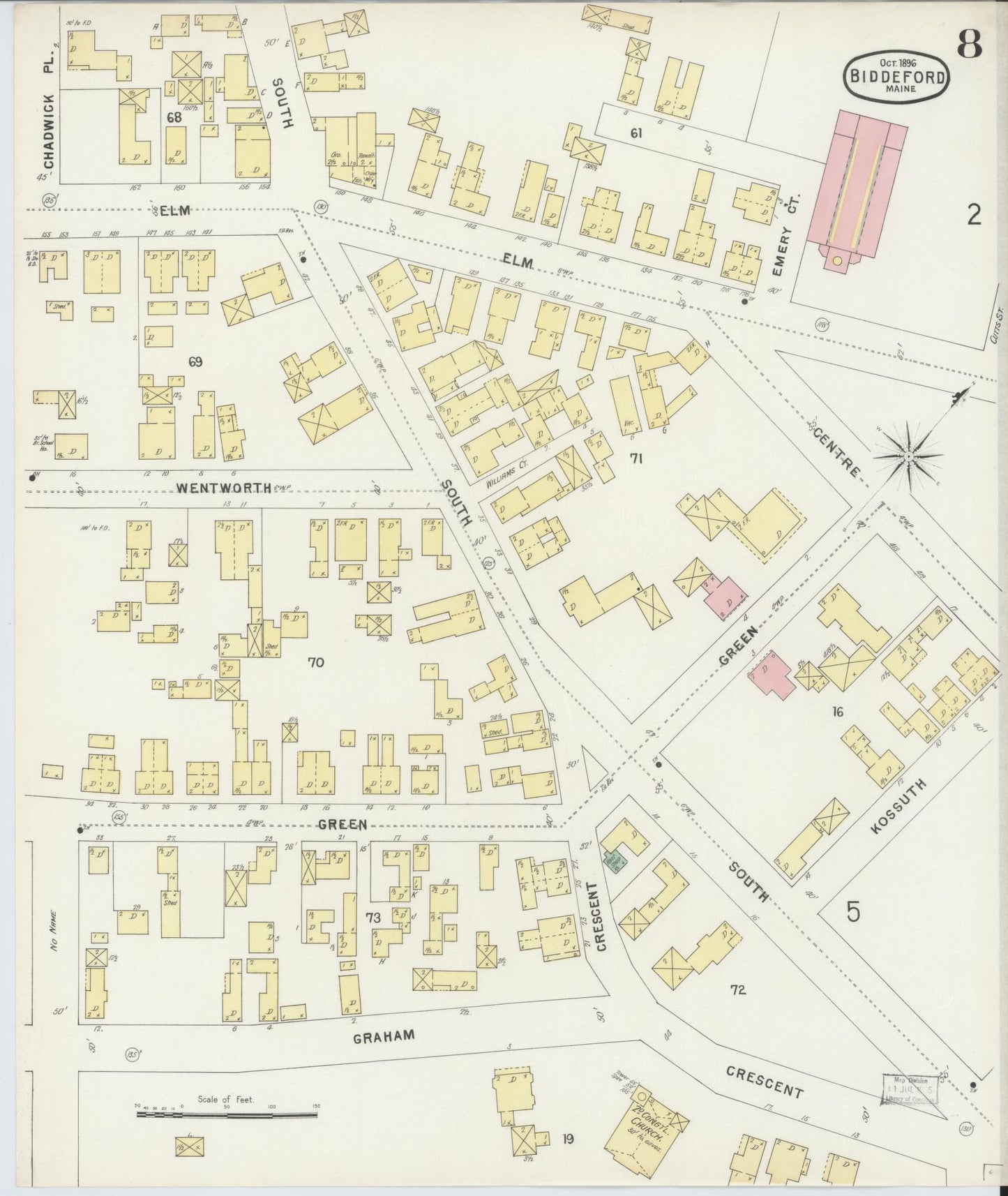 Sanborn Fire Insurance Map from Biddeford, York County, Maine (1896), Sheet #0008 - Complete Map Set gallery image, historic Sanborn map, vintage wall art, Maine Maine