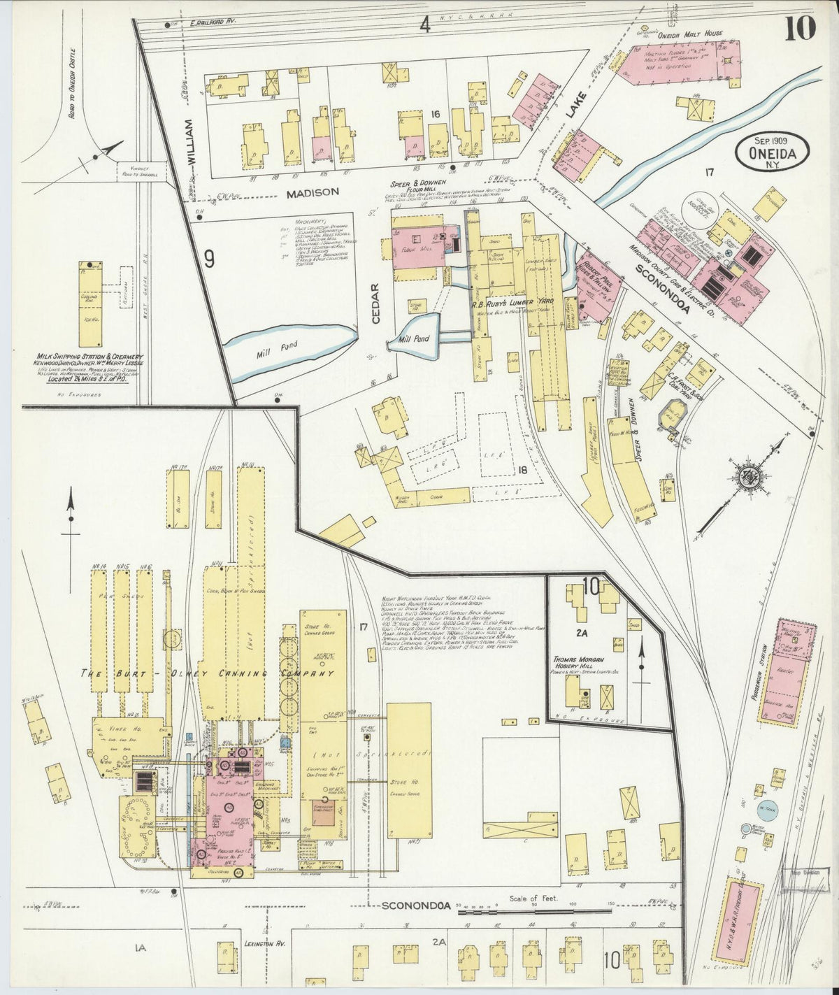 Sanborn Fire Insurance Map from Oneida, Madison County, New York (1909), Sheet #0010 - Historic Sanborn Fire Insurance Map Print, vintage old map wall art, antique decor, genealogy gift, New York New York map