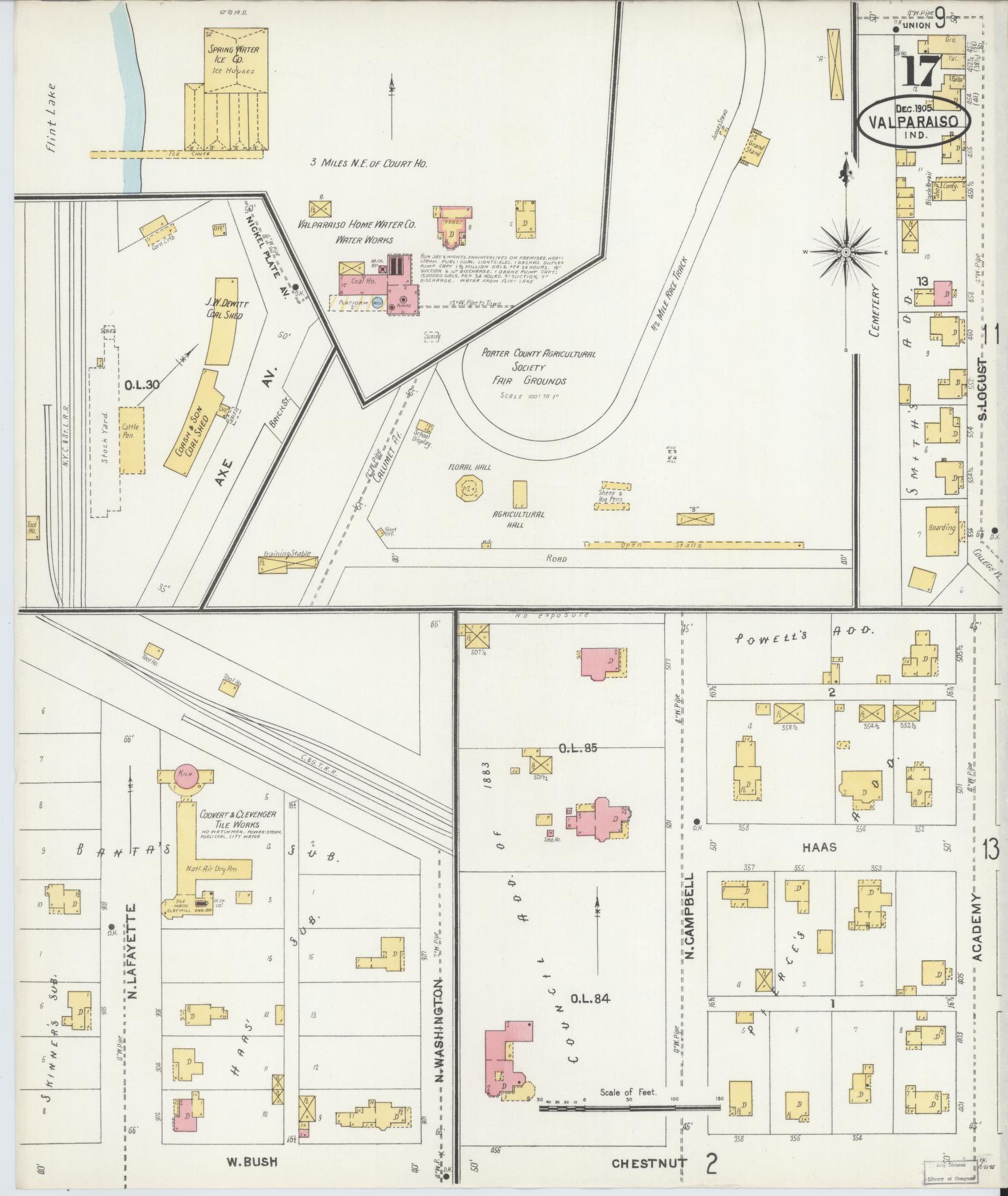 Sanborn Fire Insurance Map from Valparaiso, Porter County, Indiana (1905), Sheet #0017 - Complete Map Set gallery image, historic Sanborn map, vintage wall art, Indiana Indiana